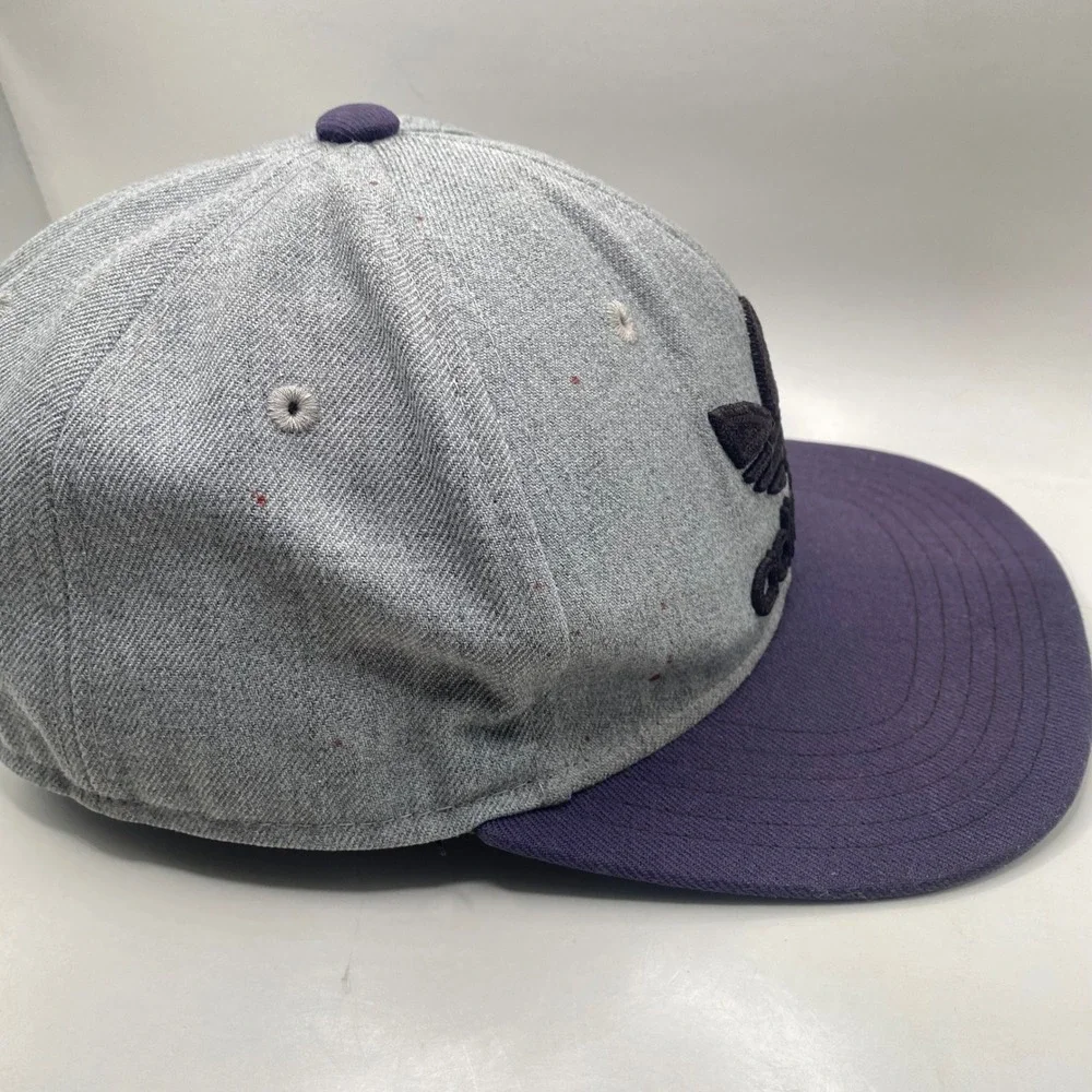 Adidas Originals Trefoil Snapback Hat Men OSFM‎ Grey Purple Wool Blend Flat Brim